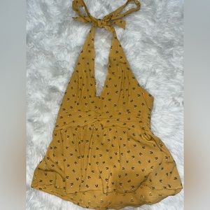 American Eagle yellow tie floral halter top
